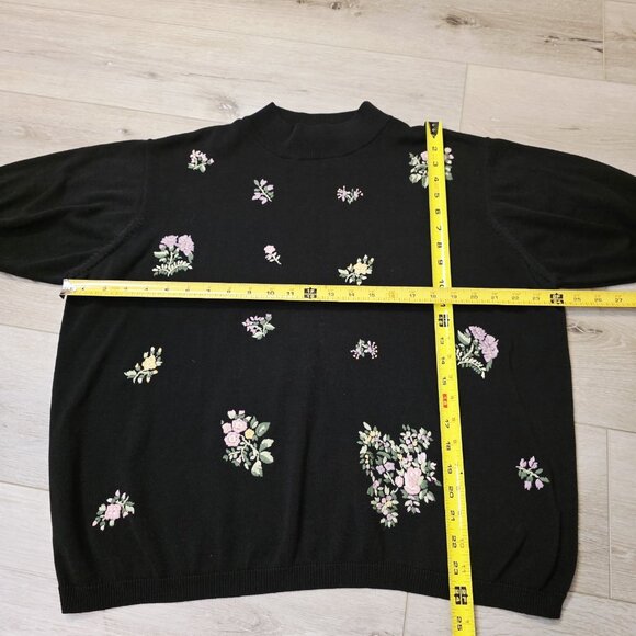 Vtg Womens Stefano Basics Black Floral Embroider Short Sleeve Blouse 22/24 - Picture 4 of 6